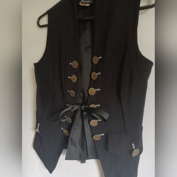 Women's Picasso A La Mode black vest SzSm buttons look like nickels tie front - Picture 11 of 13